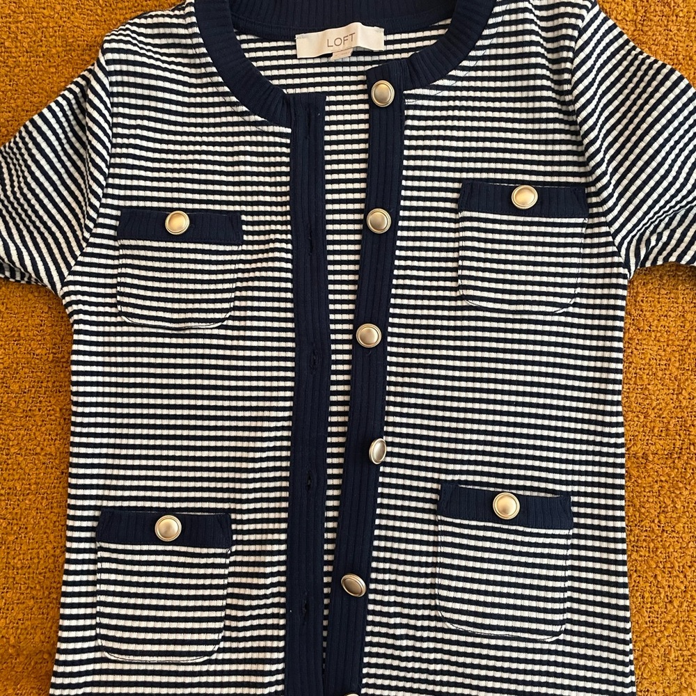 LOFT Striped Long Sleeve Cardigan